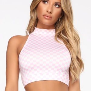 Pink & White Checkered Crop Top